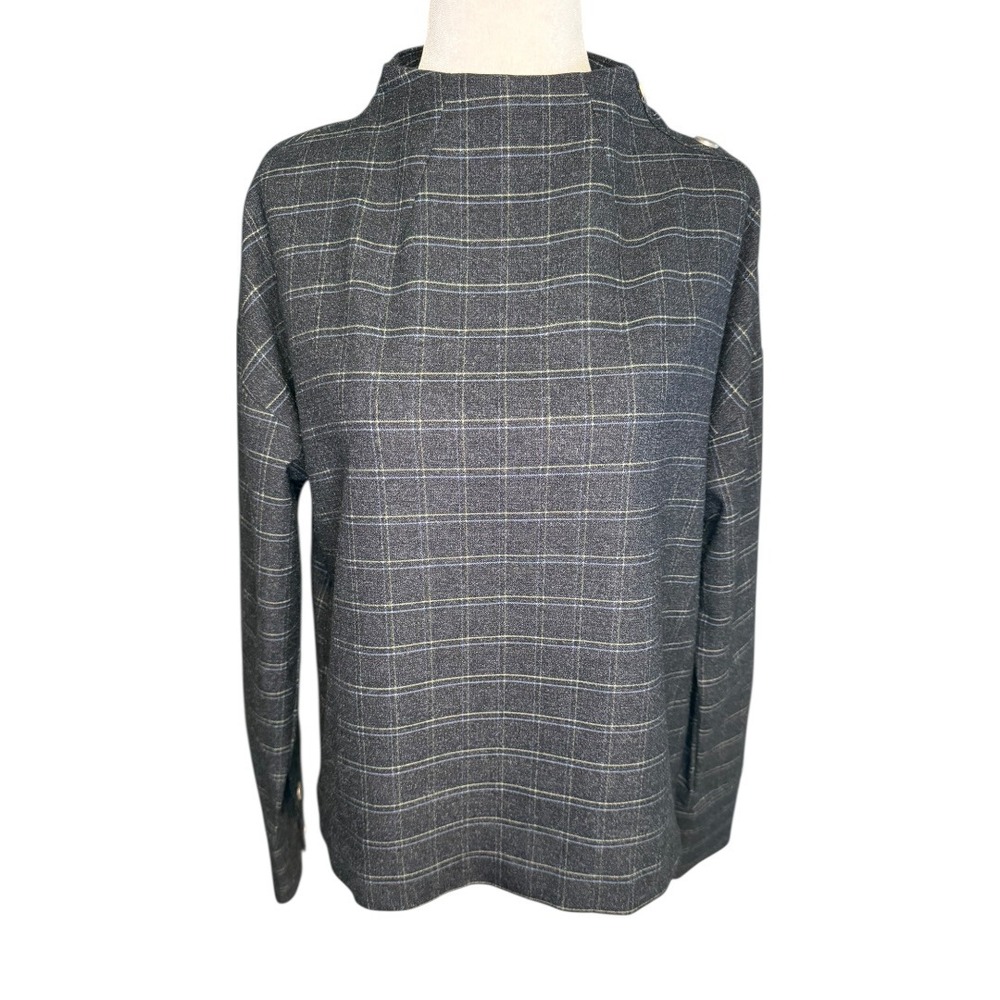 J.O.A Los Angeles Plaid Mock Neck Button Shoulder‎ Long Sleeve Top Women XS